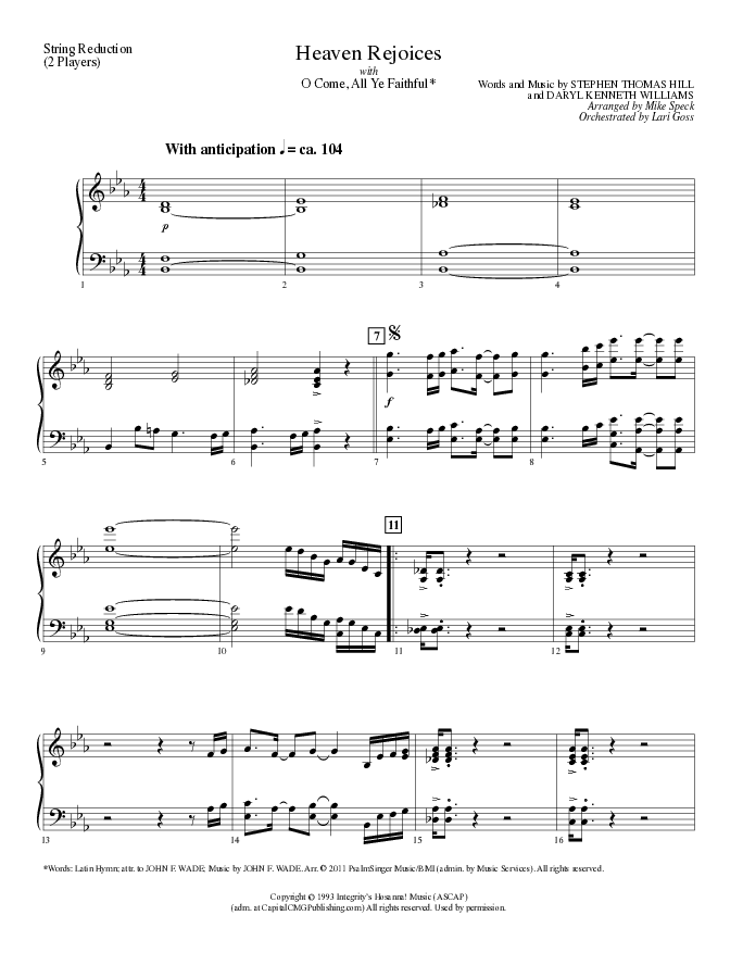 Heaven Rejoices with O Come All Ye Faithful (Choral Anthem SATB) String Reduction (Lillenas Choral / Arr. Mike Speck)