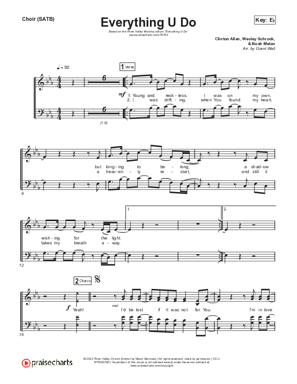 Everything U Do (Live) Choir Sheet (SATB) (River Valley AGES)