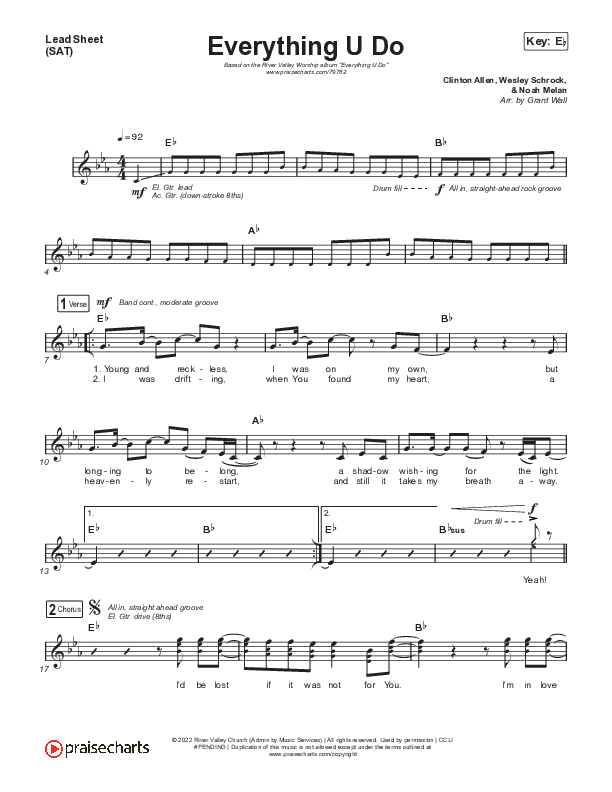 Everything U Do (Live) Lead Sheet (SAT) (River Valley AGES)