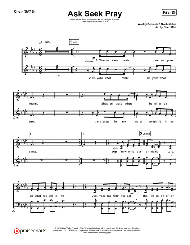 Ask Seek Pray (Live) Choir Sheet (SATB) (River Valley AGES)