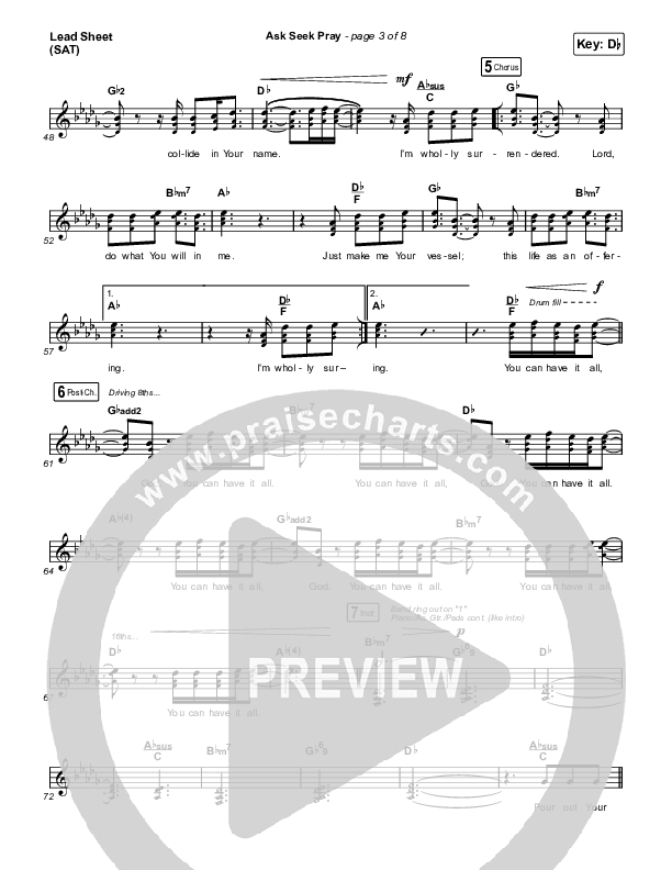 Ask Seek Pray (Live) Lead Sheet (SAT) (River Valley AGES)