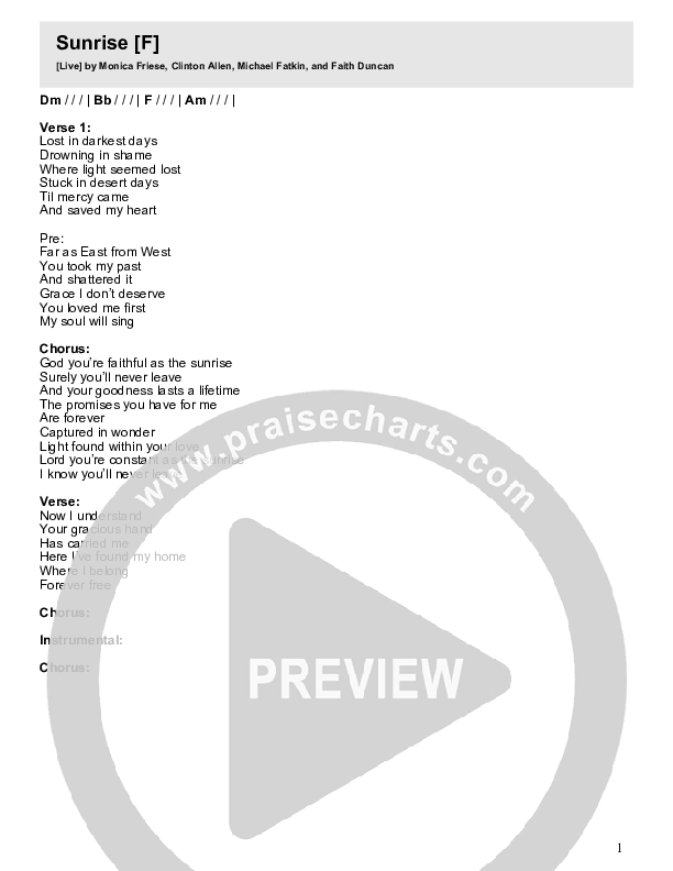 Sunrise (Live) Chord Chart (River Valley AGES)