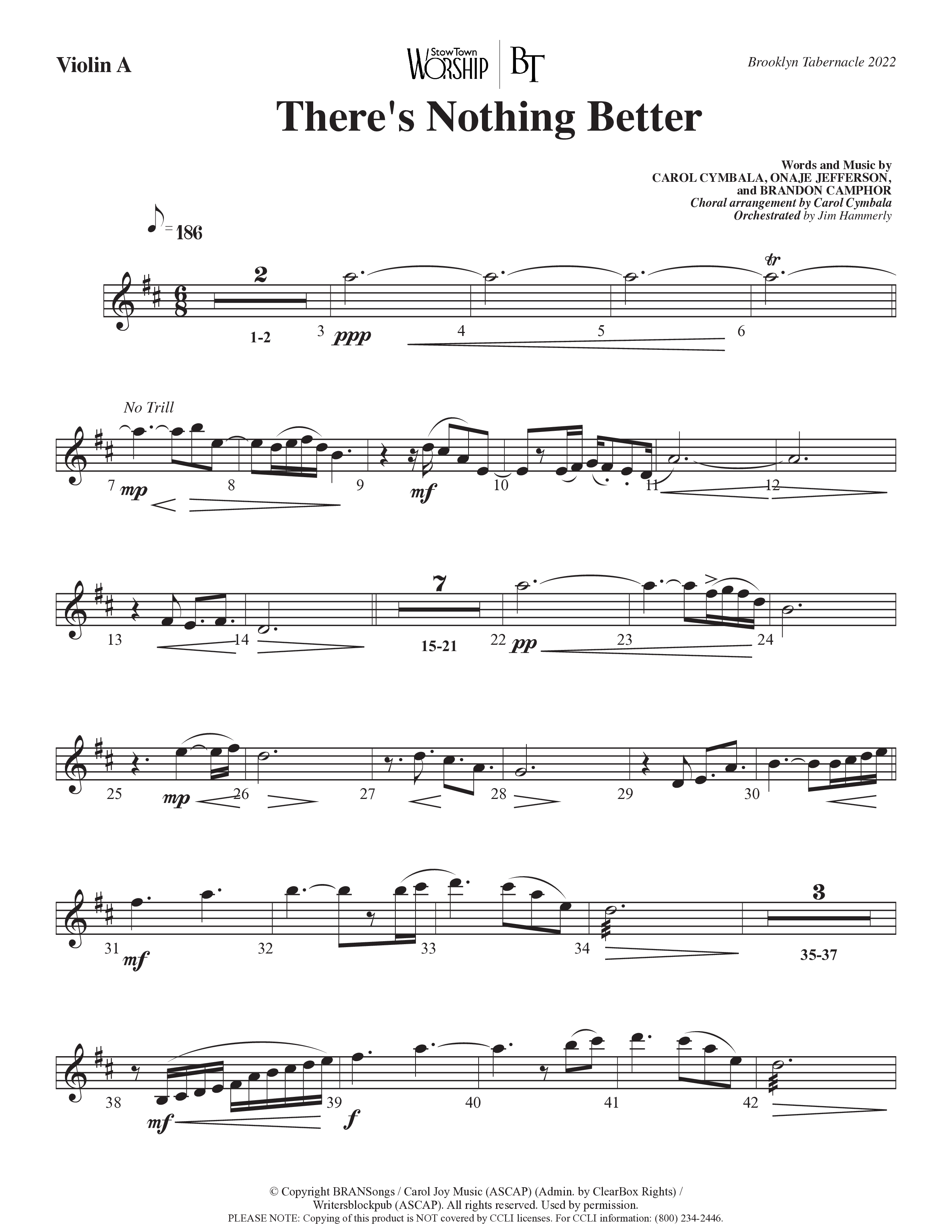 There’s Nothing Better (Choral Anthem SATB) Violin 1 (The Brooklyn Tabernacle Choir / TaRanda Greene / Arr. Carol Cymbala / Orch. Jim Hammerly)