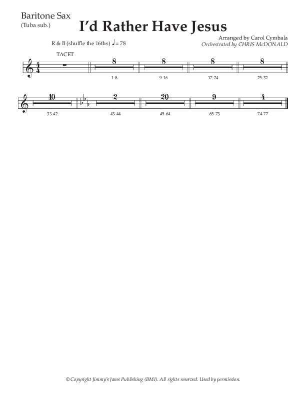 I’d Rather Have Jesus (Choral Anthem SATB) Bari Sax (The Brooklyn Tabernacle Choir / Arr. Carol Cymbala / Orch. Chris McDonald)