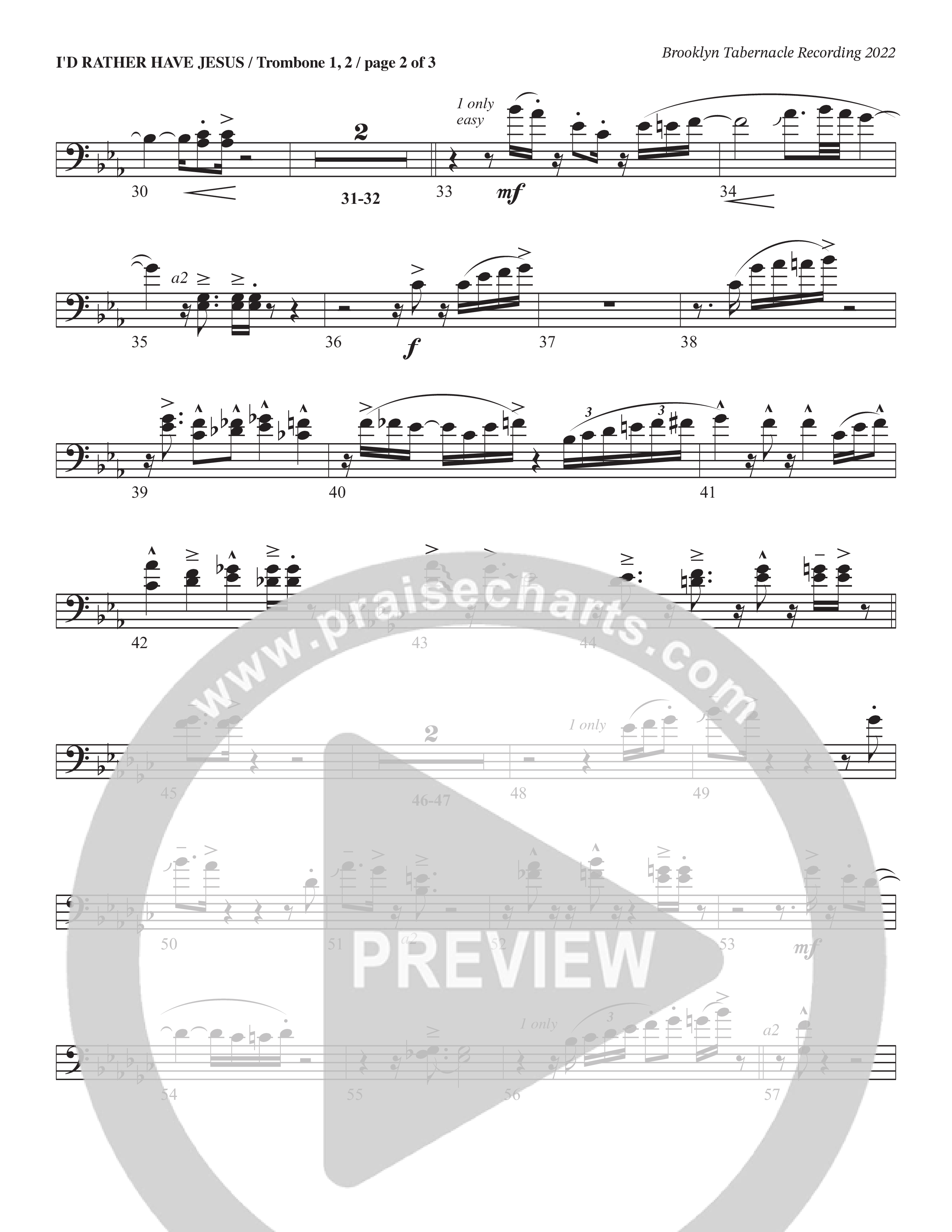 I’d Rather Have Jesus (Choral Anthem SATB) Trombone 1/2 (The Brooklyn Tabernacle Choir / Arr. Carol Cymbala / Orch. Chris McDonald)