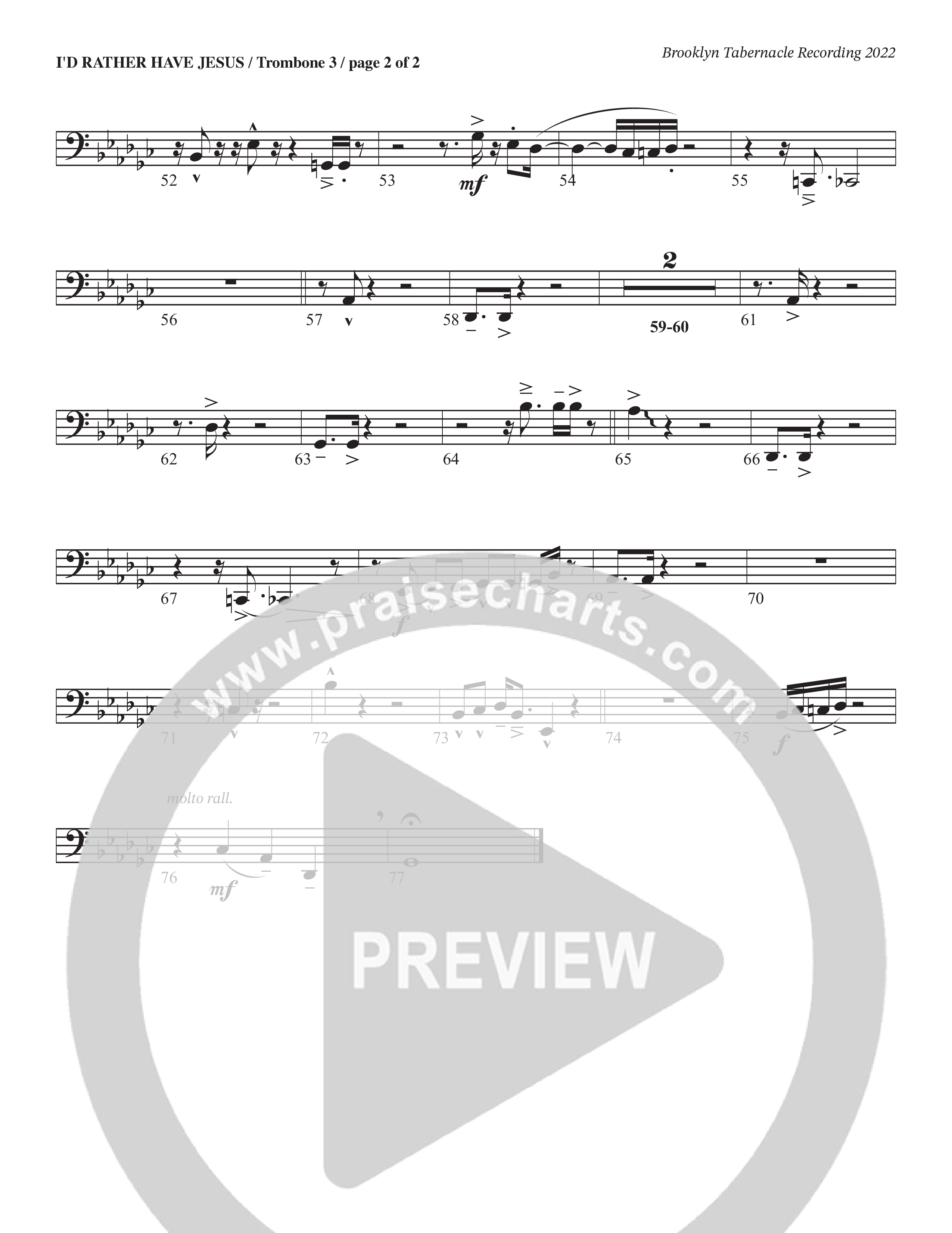 I’d Rather Have Jesus (Choral Anthem SATB) Trombone 3 (The Brooklyn Tabernacle Choir / Arr. Carol Cymbala / Orch. Chris McDonald)