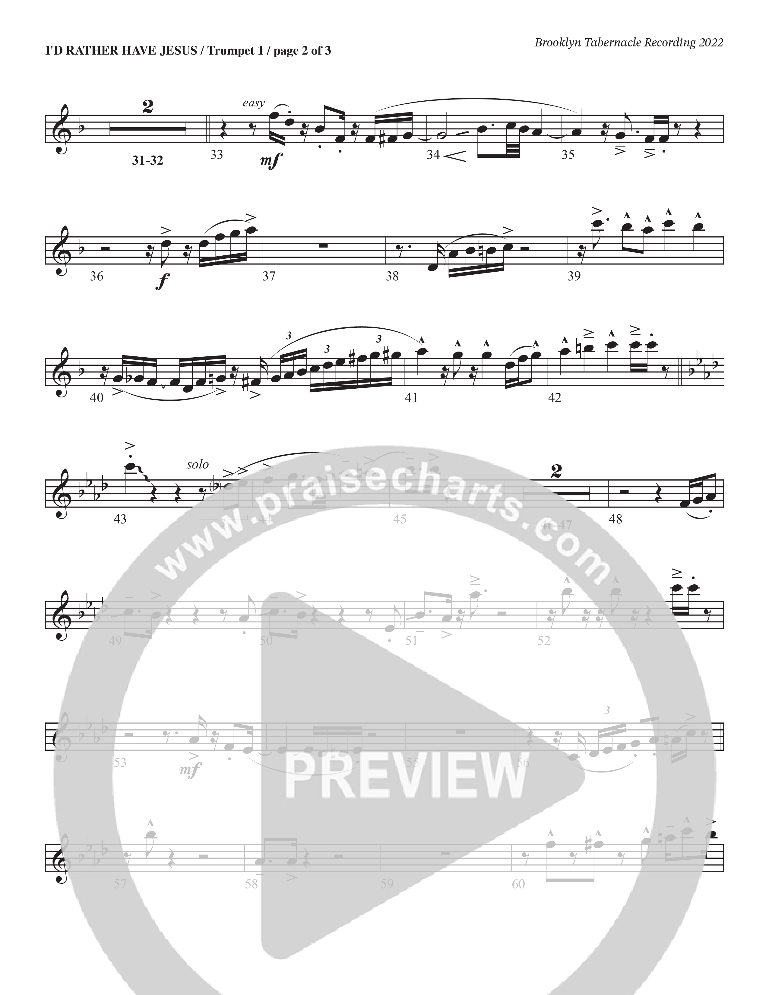 I’d Rather Have Jesus (Choral Anthem SATB) Trumpet 1 (The Brooklyn Tabernacle Choir / Arr. Carol Cymbala / Orch. Chris McDonald)