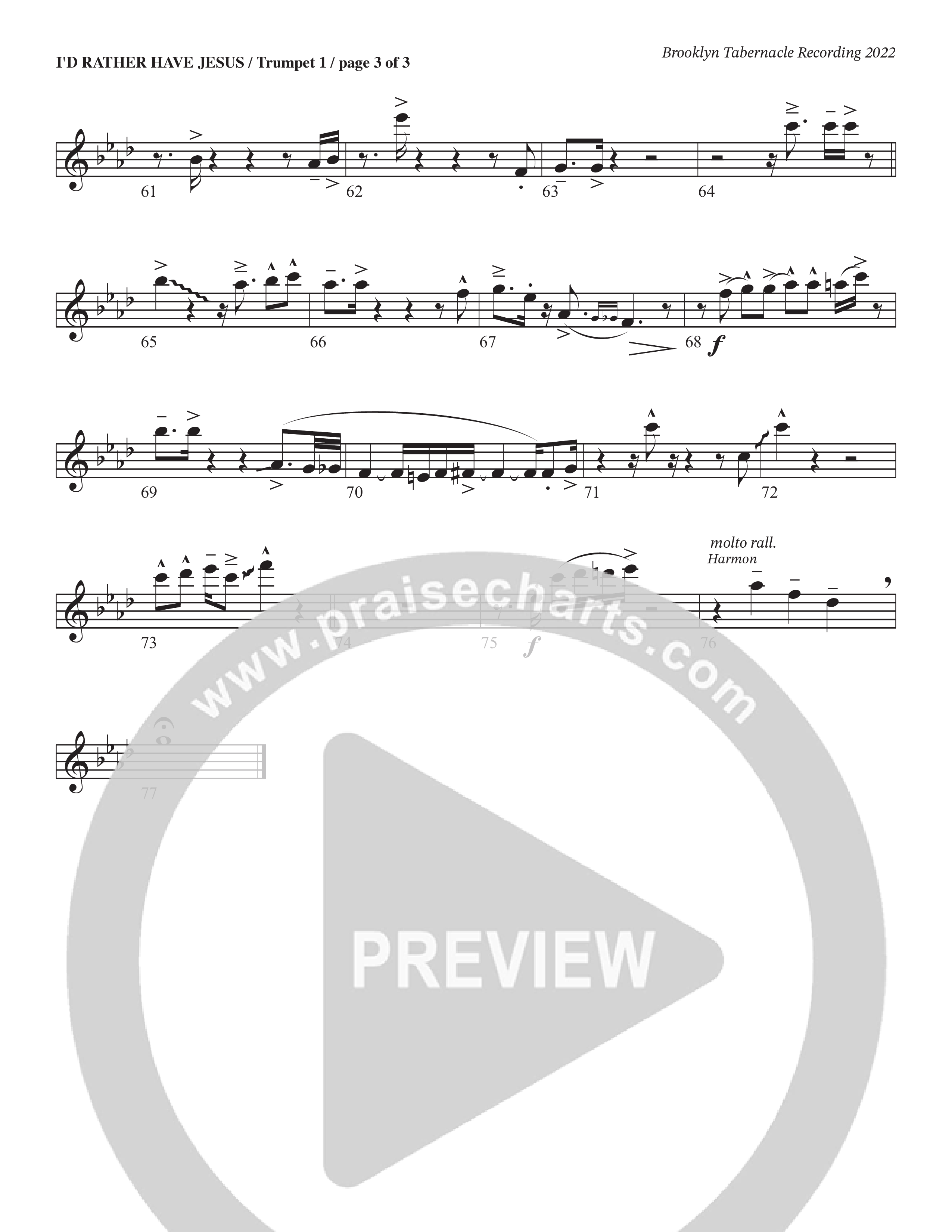 I’d Rather Have Jesus (Choral Anthem SATB) Trumpet 1 (The Brooklyn Tabernacle Choir / Arr. Carol Cymbala / Orch. Chris McDonald)