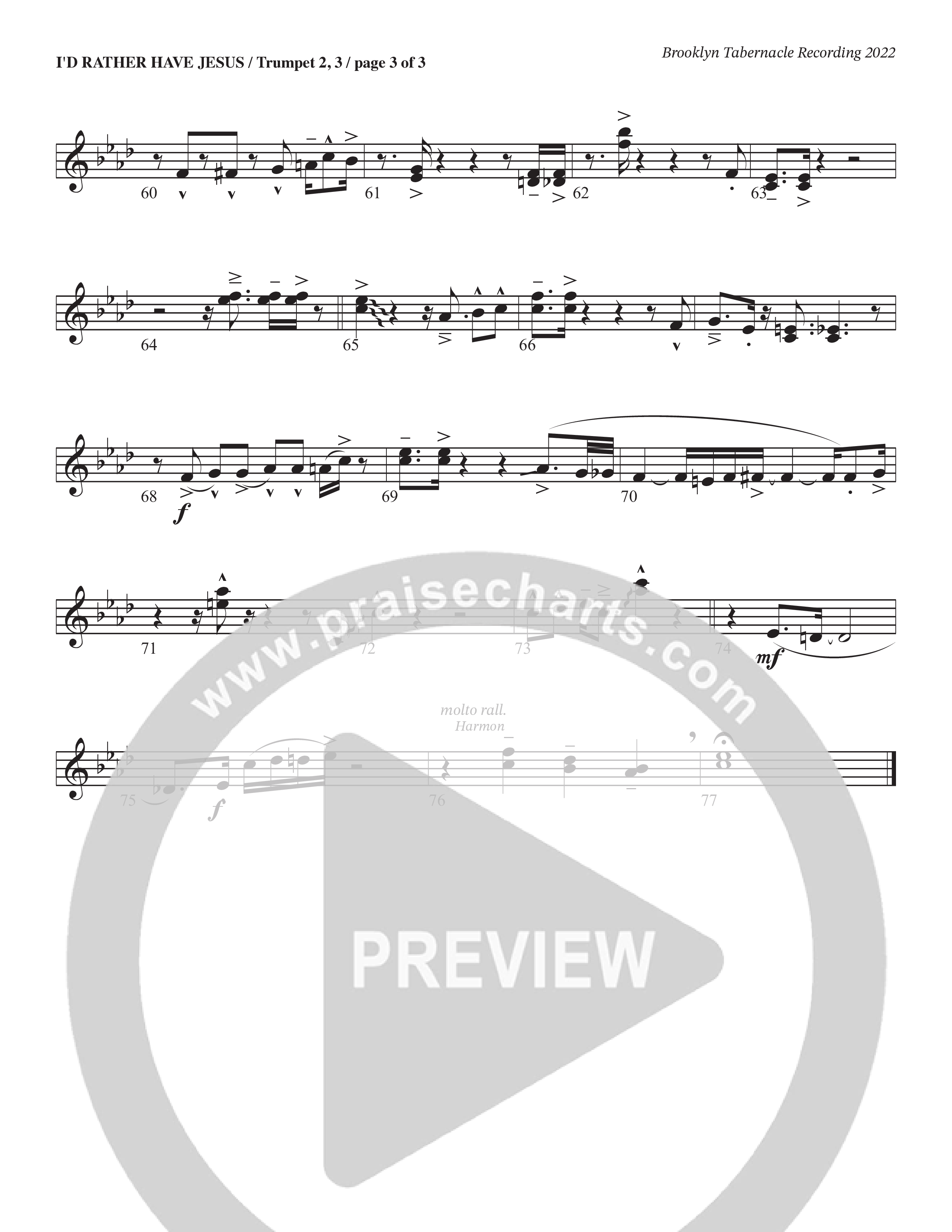 I’d Rather Have Jesus (Choral Anthem SATB) Trumpet 2/3 (The Brooklyn Tabernacle Choir / Arr. Carol Cymbala / Orch. Chris McDonald)