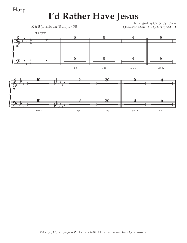 I’d Rather Have Jesus (Choral Anthem SATB) Harp (The Brooklyn Tabernacle Choir / Arr. Carol Cymbala / Orch. Chris McDonald)
