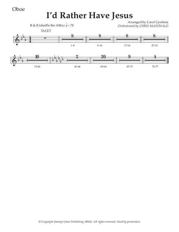 I’d Rather Have Jesus (Choral Anthem SATB) Oboe (The Brooklyn Tabernacle Choir / Arr. Carol Cymbala / Orch. Chris McDonald)