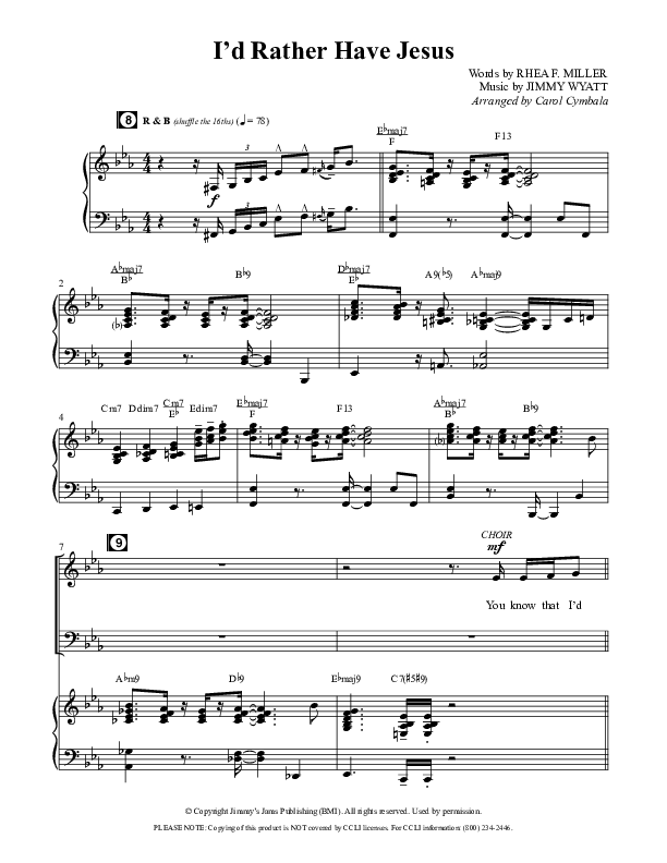 I’d Rather Have Jesus (Choral Anthem SATB) Anthem (SATB/Piano) (The Brooklyn Tabernacle Choir / Arr. Carol Cymbala / Orch. Chris McDonald)