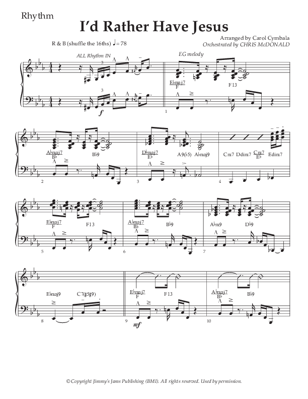 I’d Rather Have Jesus (Choral Anthem SATB) Rhythm Chart (The Brooklyn Tabernacle Choir / Arr. Carol Cymbala / Orch. Chris McDonald)