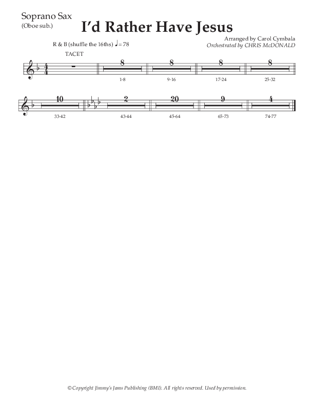 I’d Rather Have Jesus (Choral Anthem SATB) Soprano Sax (The Brooklyn Tabernacle Choir / Arr. Carol Cymbala / Orch. Chris McDonald)
