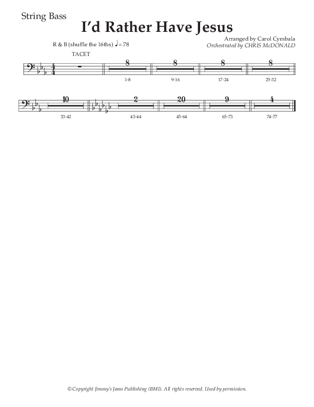 I’d Rather Have Jesus (Choral Anthem SATB) String Bass (The Brooklyn Tabernacle Choir / Arr. Carol Cymbala / Orch. Chris McDonald)