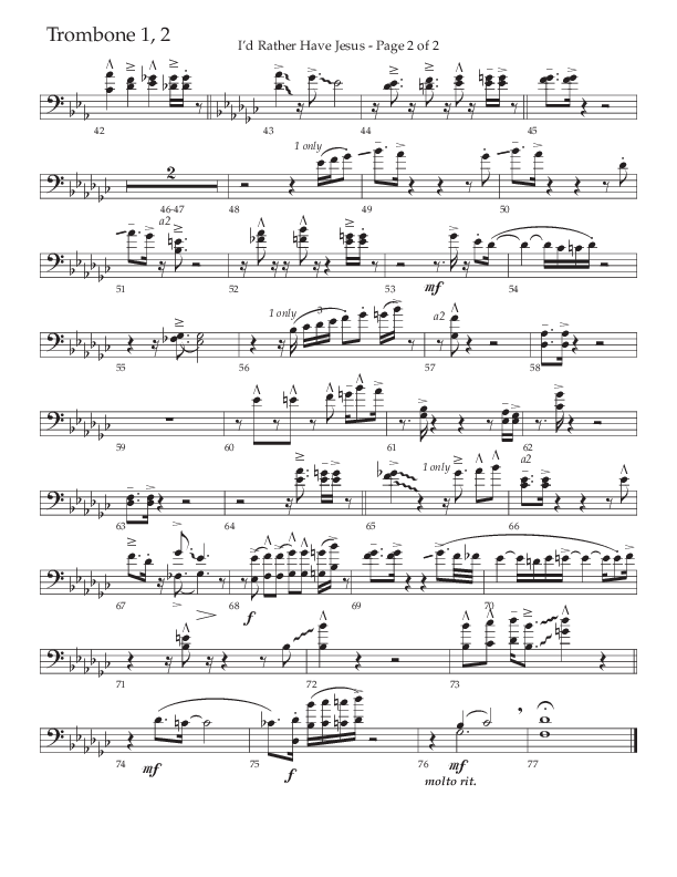 I’d Rather Have Jesus (Choral Anthem SATB) Trombone 1/2 (The Brooklyn Tabernacle Choir / Arr. Carol Cymbala / Orch. Chris McDonald)