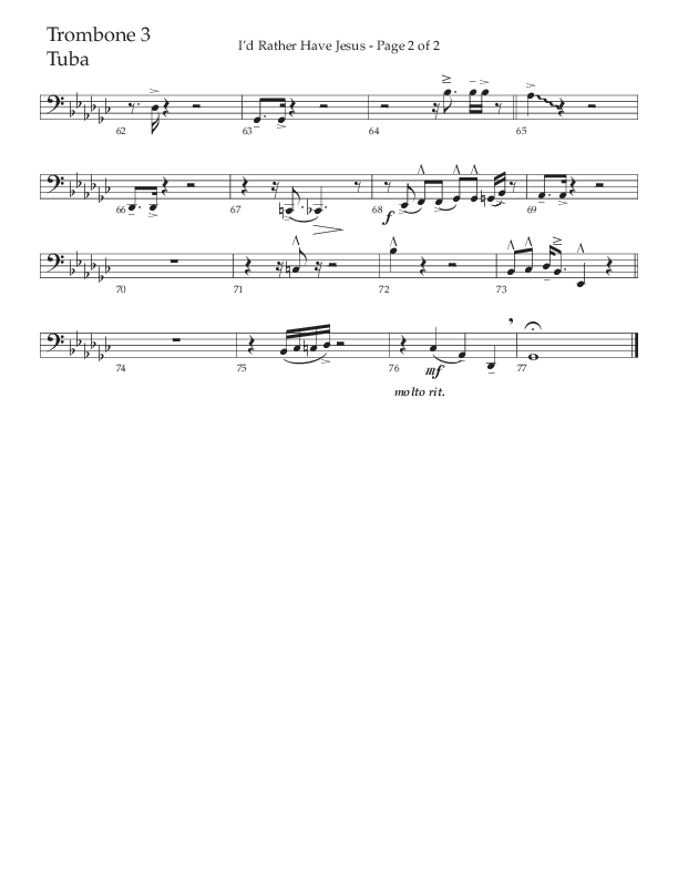 I’d Rather Have Jesus (Choral Anthem SATB) Trombone 3/Tuba (The Brooklyn Tabernacle Choir / Arr. Carol Cymbala / Orch. Chris McDonald)