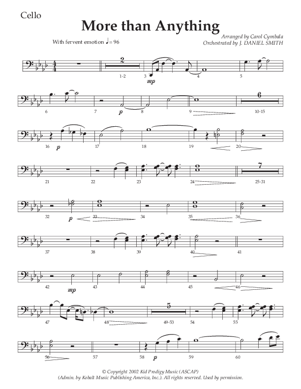 More Than Anything (Choral Anthem SATB) Cello (The Brooklyn Tabernacle Choir / Arr. Carol Cymbala / Orch. J. Daniel Smith)