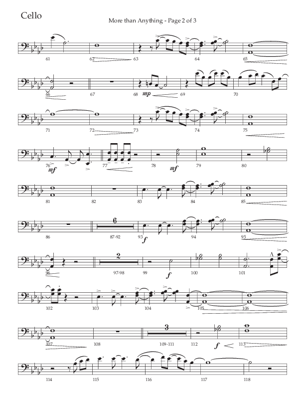 More Than Anything (Choral Anthem SATB) Cello (The Brooklyn Tabernacle Choir / Arr. Carol Cymbala / Orch. J. Daniel Smith)