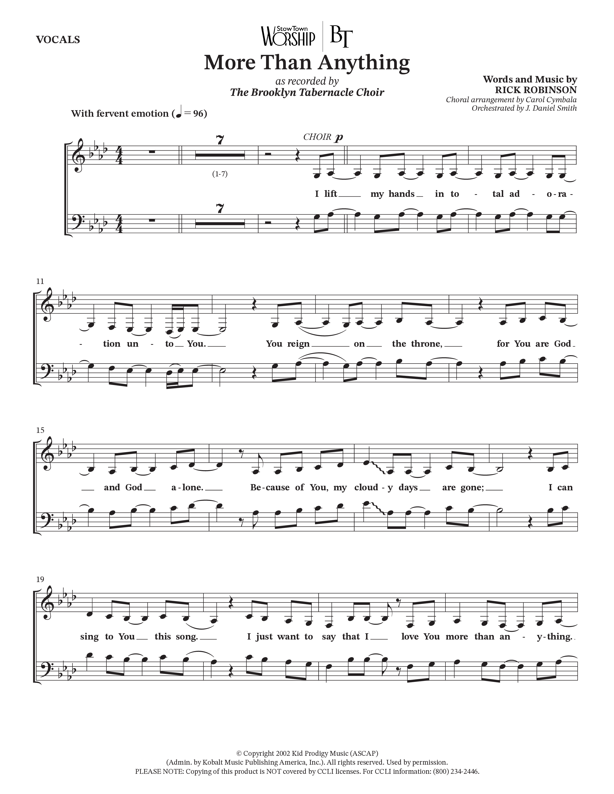 More Than Anything (Choral Anthem SATB) Choir Sheet (SATB) (The Brooklyn Tabernacle Choir / Arr. Carol Cymbala / Orch. J. Daniel Smith)