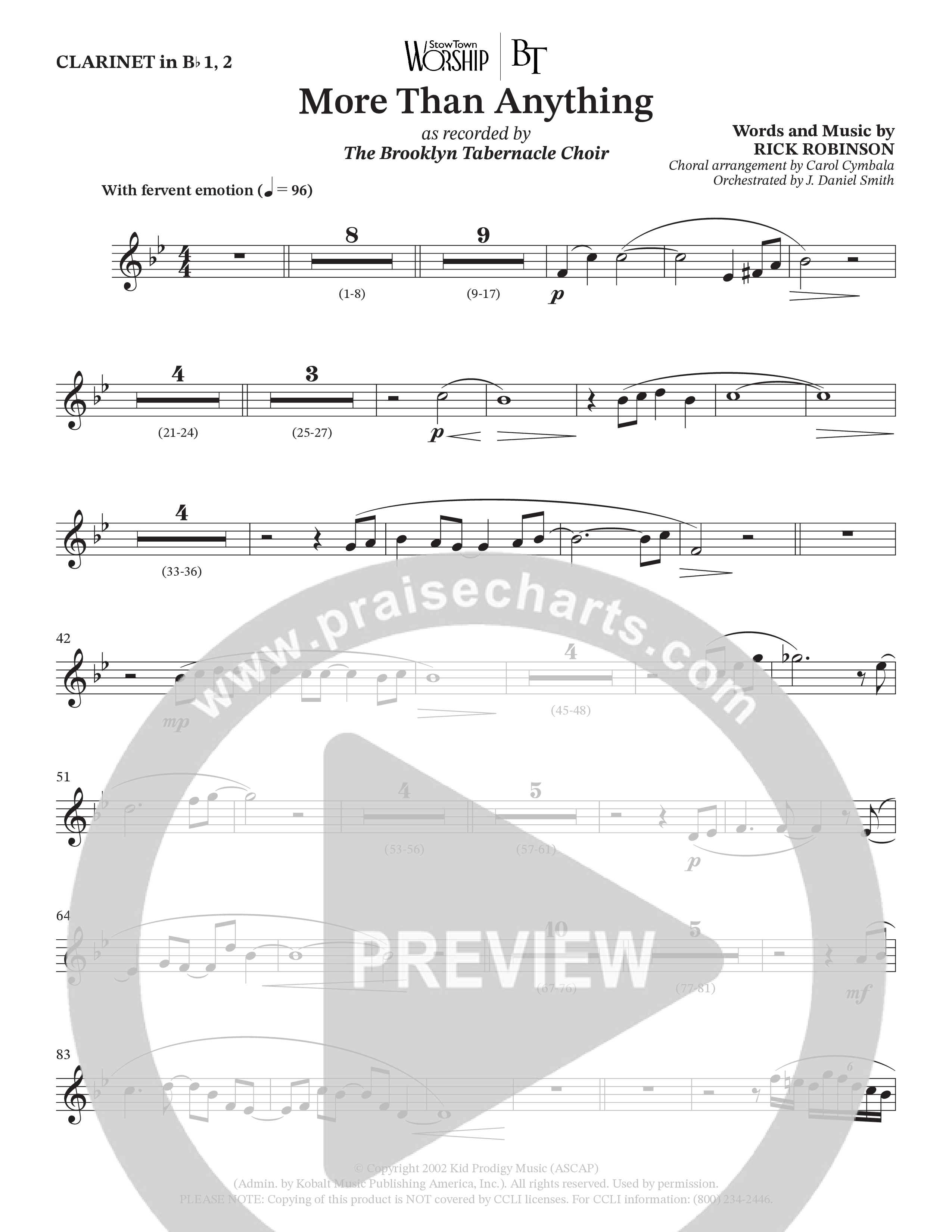More Than Anything (Choral Anthem SATB) Clarinet (The Brooklyn Tabernacle Choir / Arr. Carol Cymbala / Orch. J. Daniel Smith)