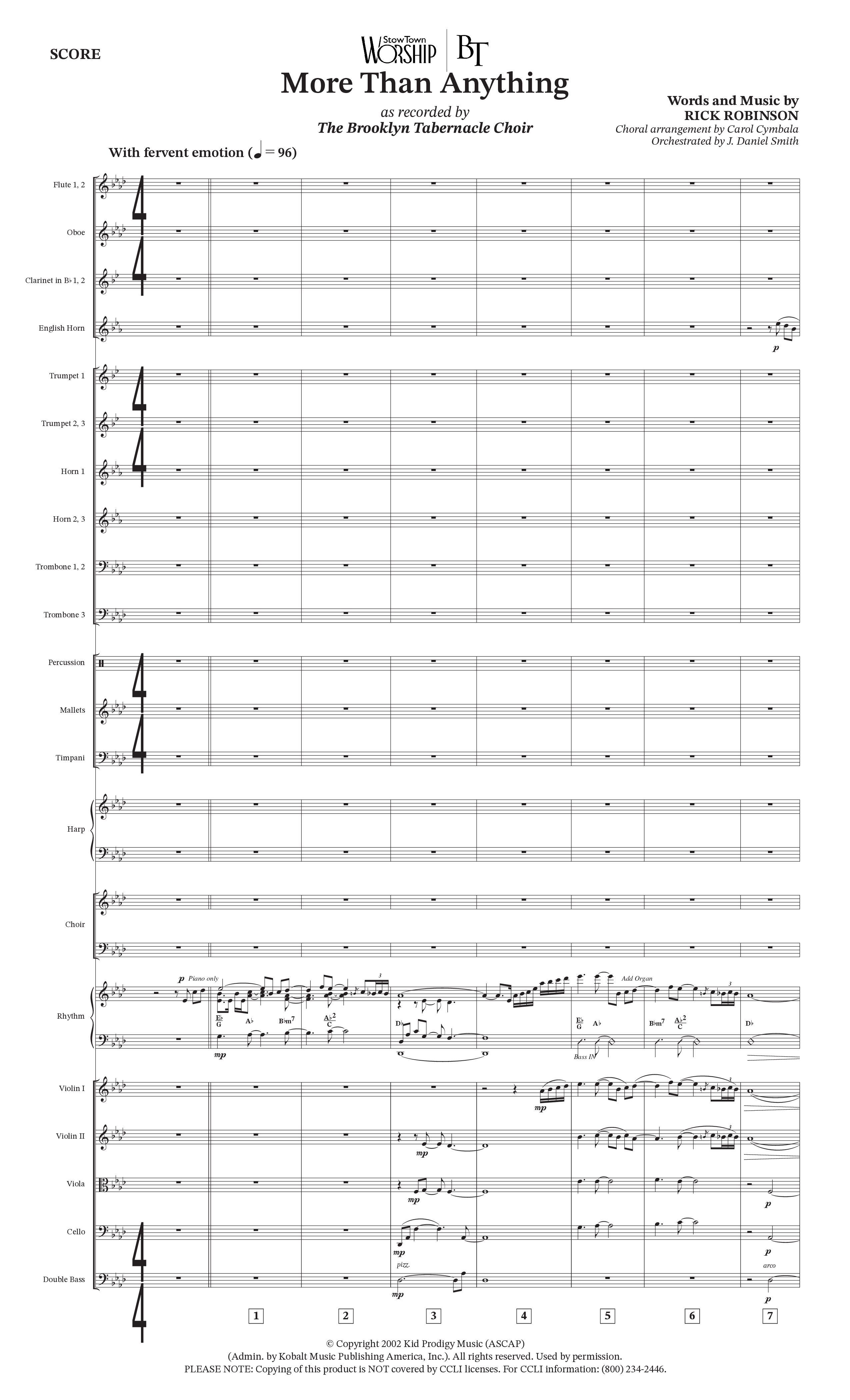 More Than Anything (Choral Anthem SATB) Orchestration (The Brooklyn Tabernacle Choir / Arr. Carol Cymbala / Orch. J. Daniel Smith)