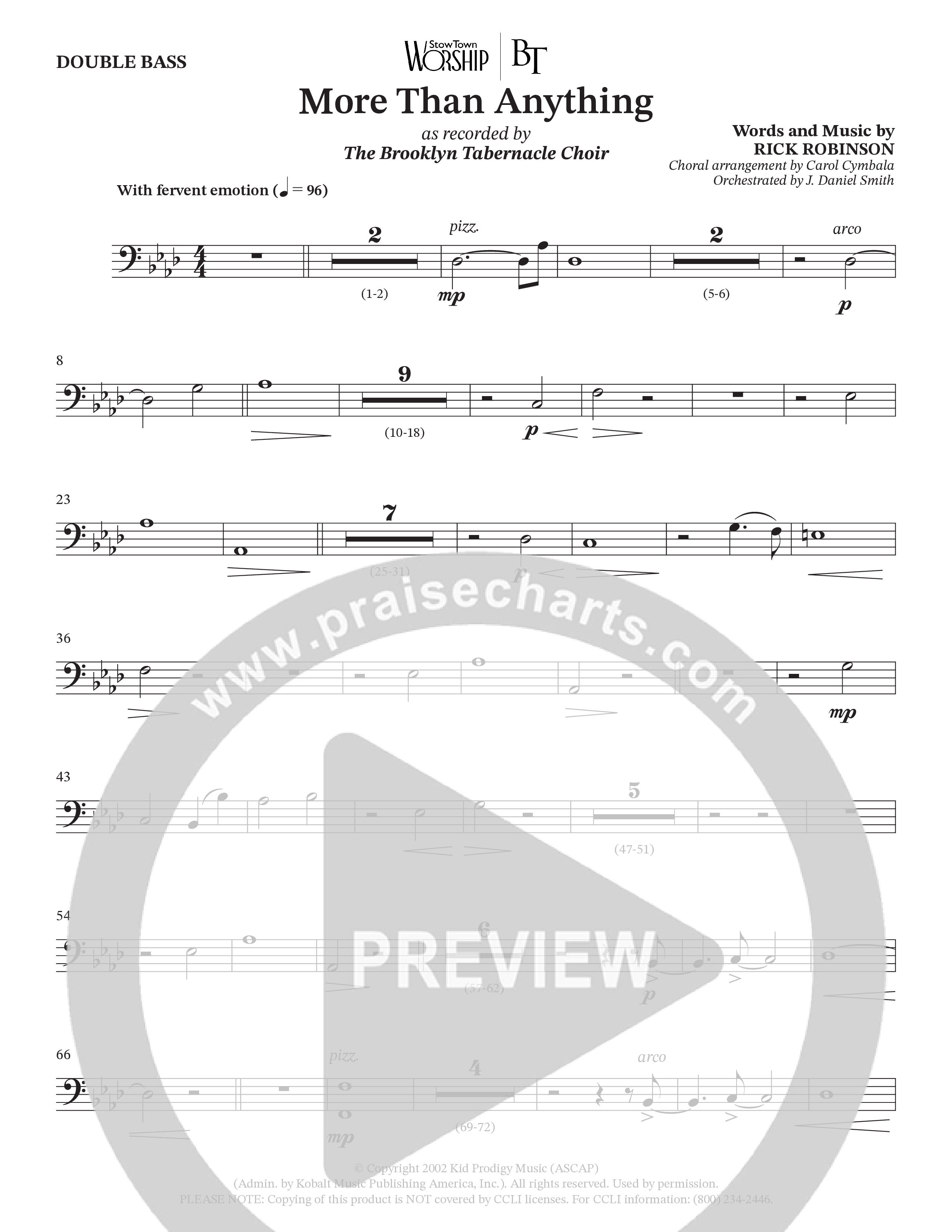 More Than Anything (Choral Anthem SATB) Double Bass (The Brooklyn Tabernacle Choir / Arr. Carol Cymbala / Orch. J. Daniel Smith)
