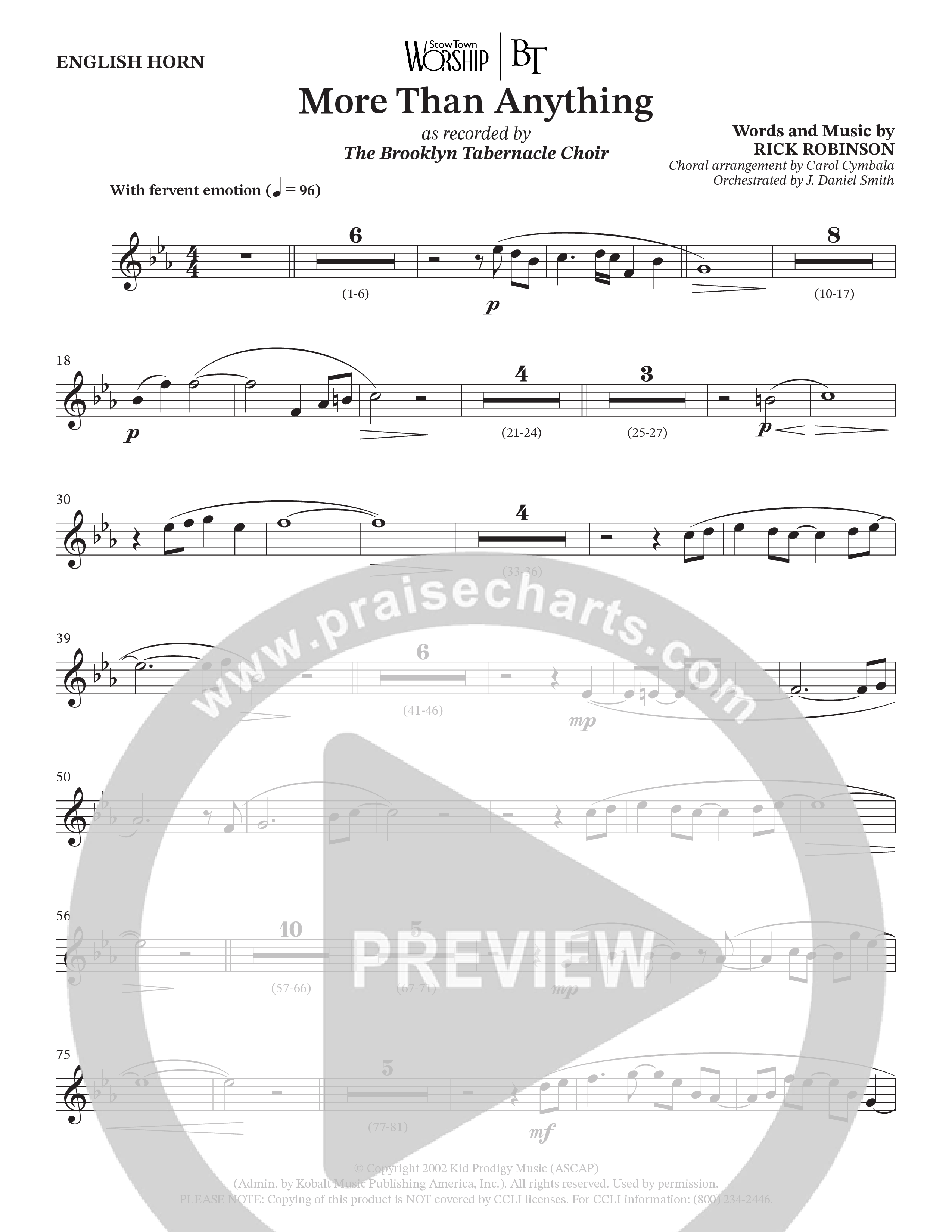 More Than Anything (Choral Anthem SATB) English Horn (The Brooklyn Tabernacle Choir / Arr. Carol Cymbala / Orch. J. Daniel Smith)