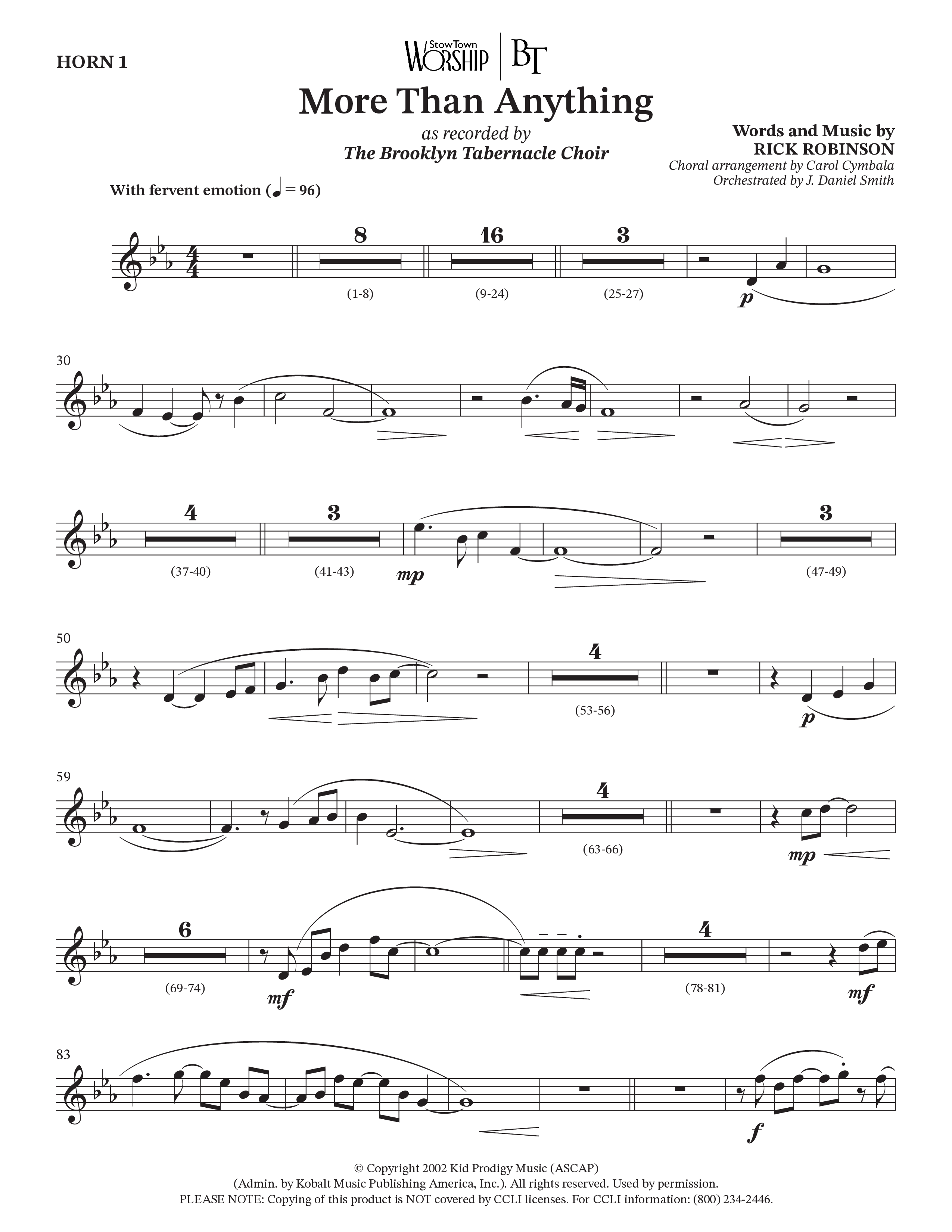 More Than Anything (Choral Anthem SATB) French Horn (The Brooklyn Tabernacle Choir / Arr. Carol Cymbala / Orch. J. Daniel Smith)