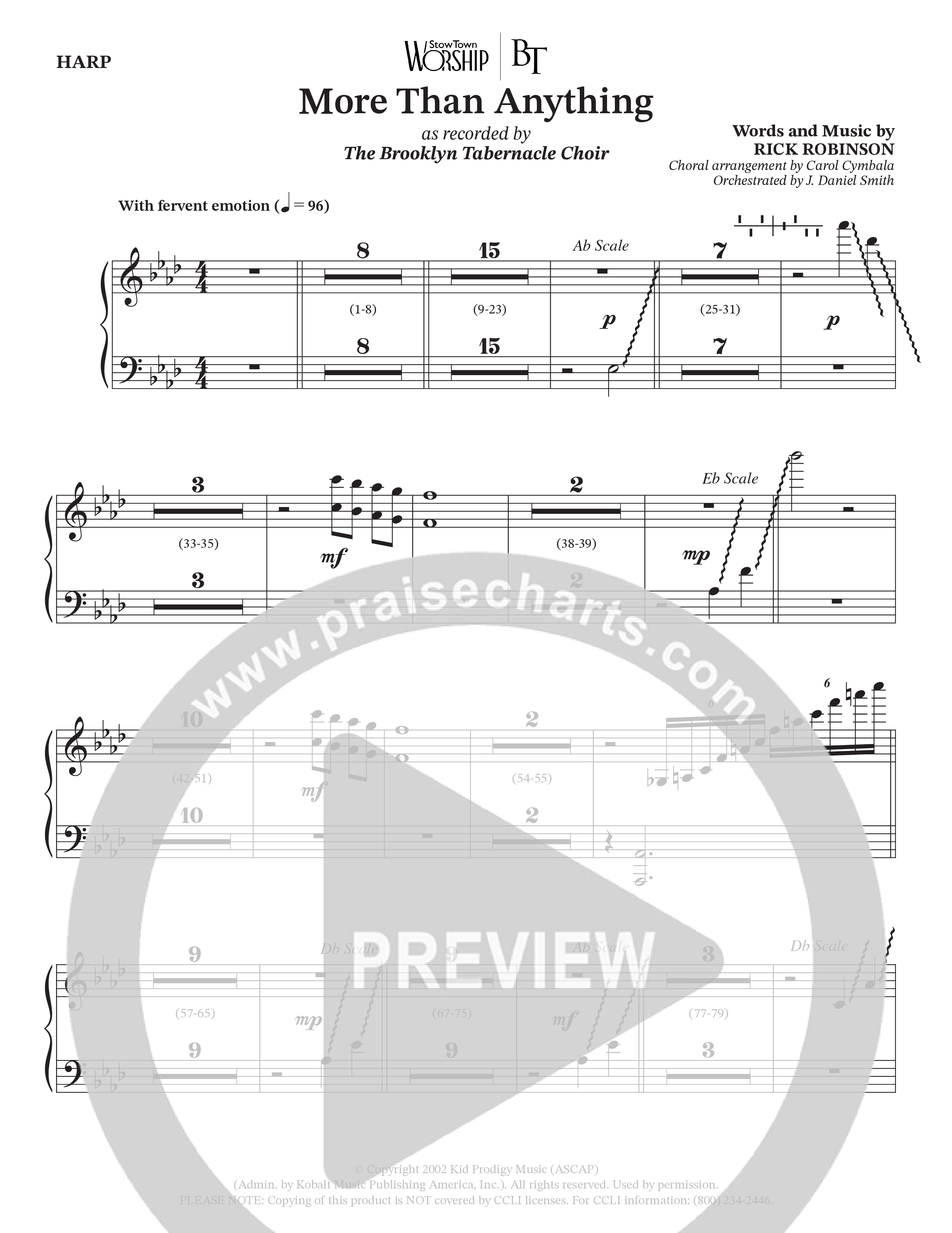 More Than Anything (Choral Anthem SATB) Harp (The Brooklyn Tabernacle Choir / Arr. Carol Cymbala / Orch. J. Daniel Smith)