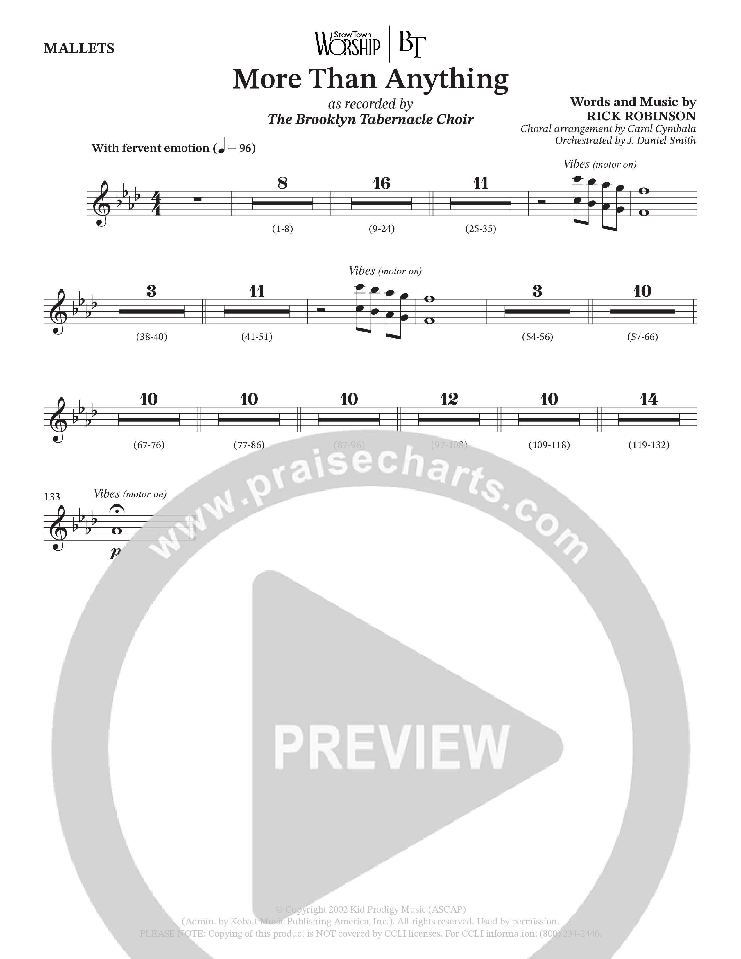 More Than Anything (Choral Anthem SATB) Mallets (The Brooklyn Tabernacle Choir / Arr. Carol Cymbala / Orch. J. Daniel Smith)