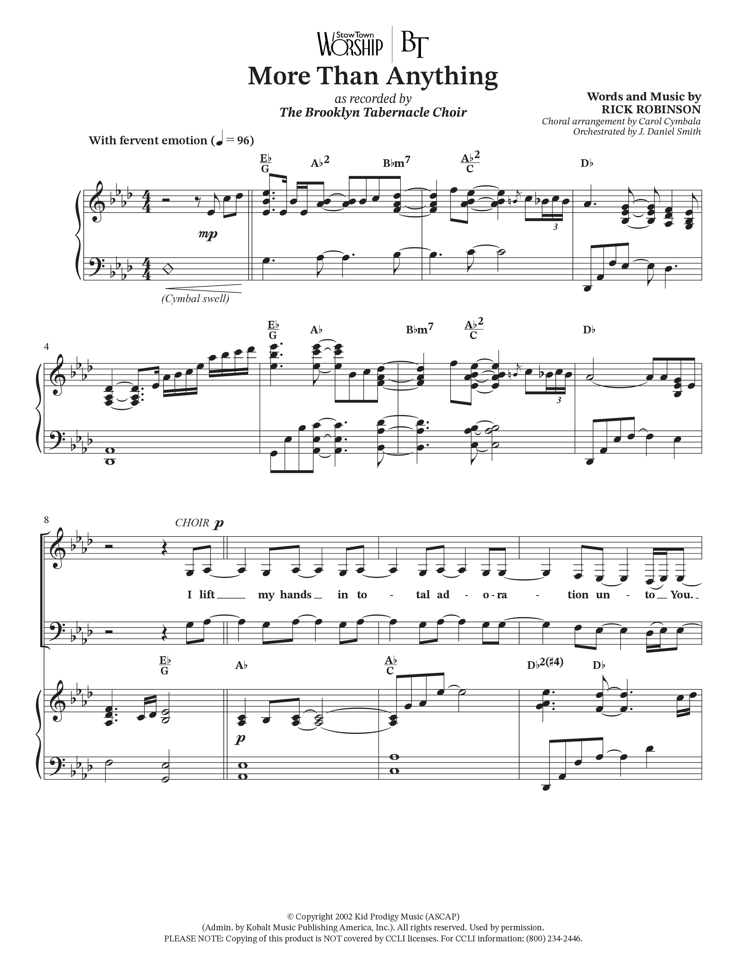 More Than Anything (Choral Anthem SATB) Anthem (SATB/Piano) (The Brooklyn Tabernacle Choir / Arr. Carol Cymbala / Orch. J. Daniel Smith)