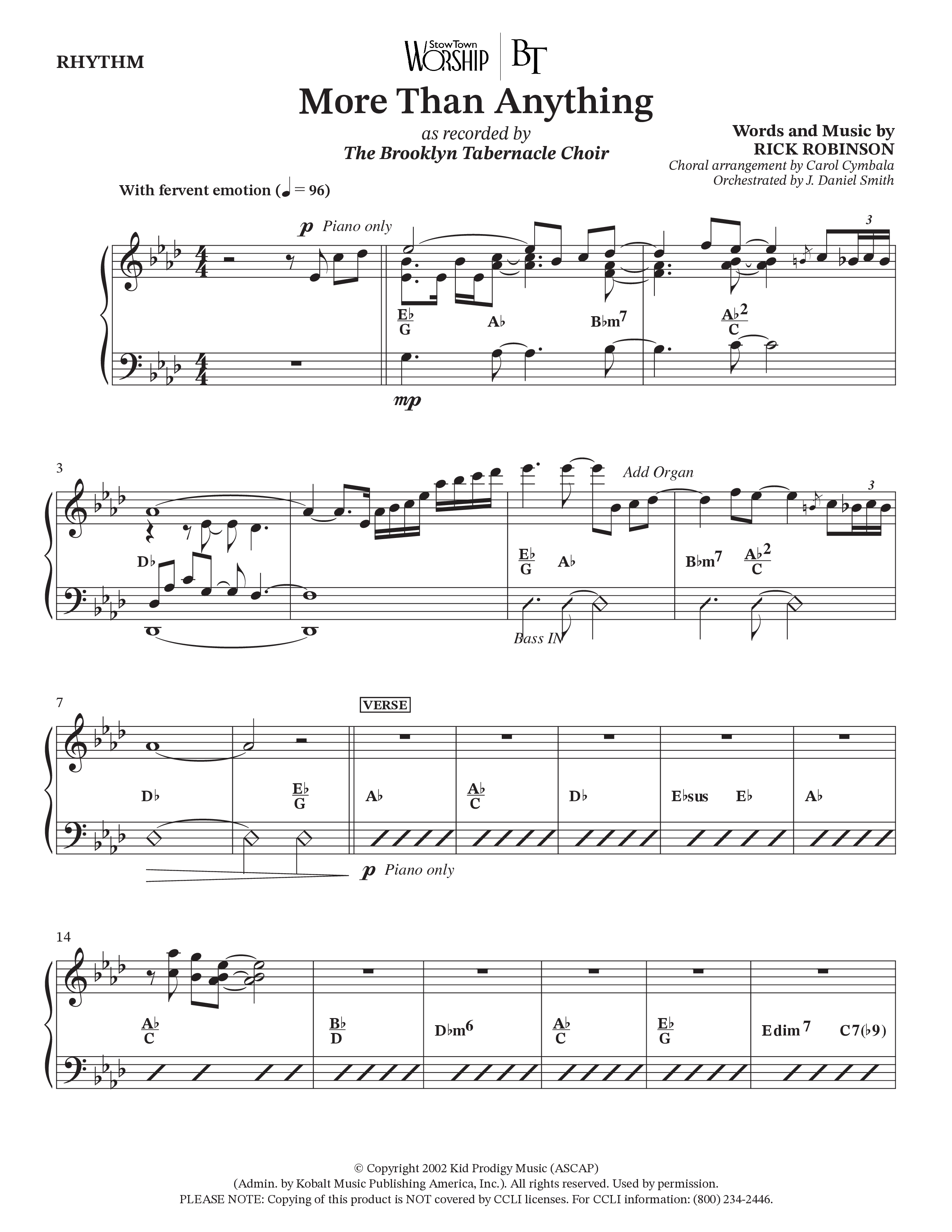 More Than Anything (Choral Anthem SATB) Rhythm Chart (The Brooklyn Tabernacle Choir / Arr. Carol Cymbala / Orch. J. Daniel Smith)