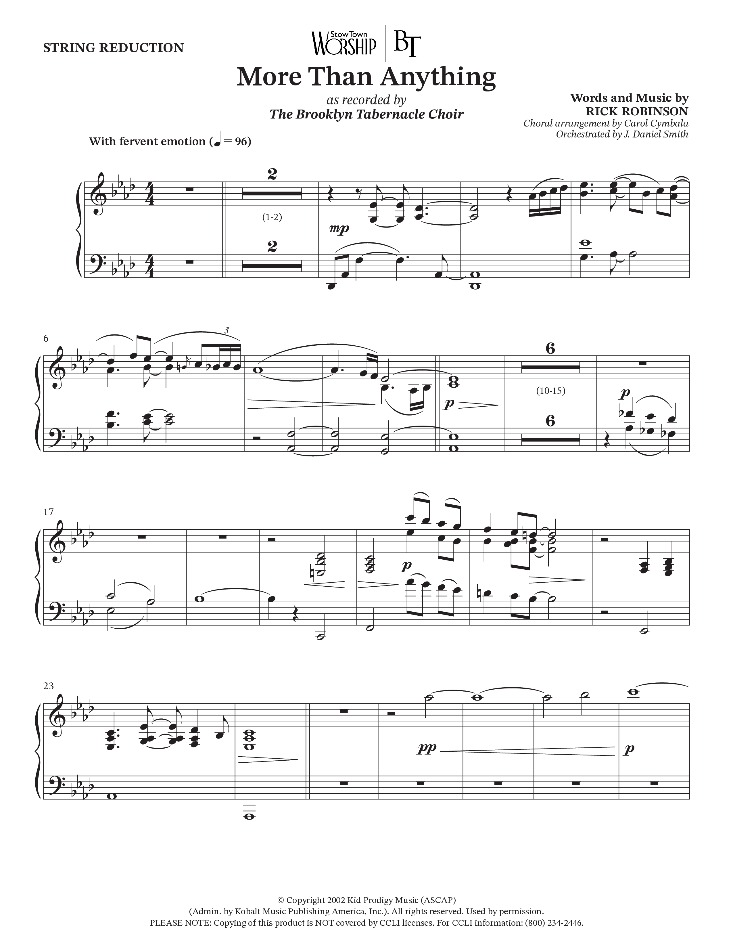 More Than Anything (Choral Anthem SATB) String Reduction (The Brooklyn Tabernacle Choir / Arr. Carol Cymbala / Orch. J. Daniel Smith)
