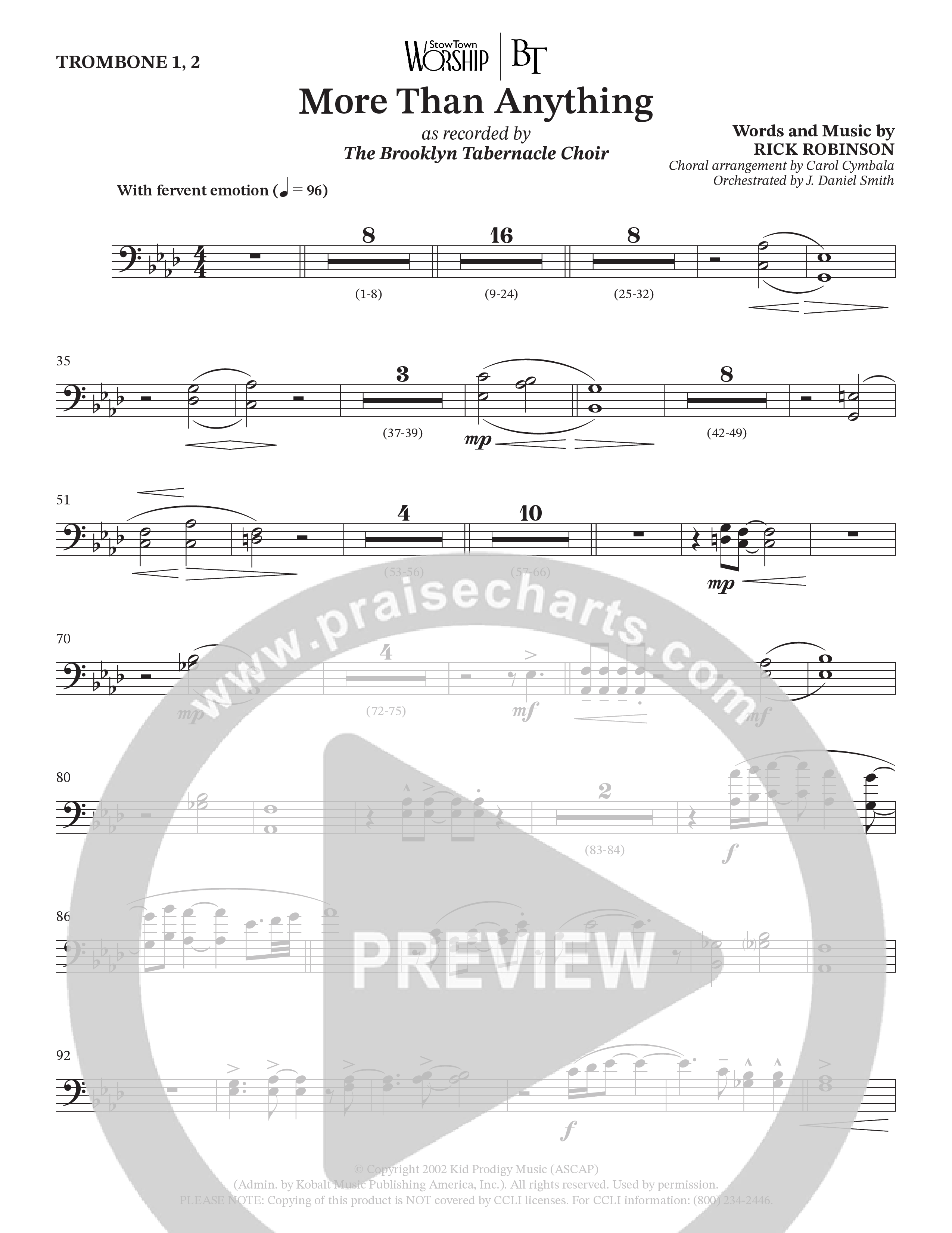 More Than Anything (Choral Anthem SATB) Trombone 1/2 (The Brooklyn Tabernacle Choir / Arr. Carol Cymbala / Orch. J. Daniel Smith)