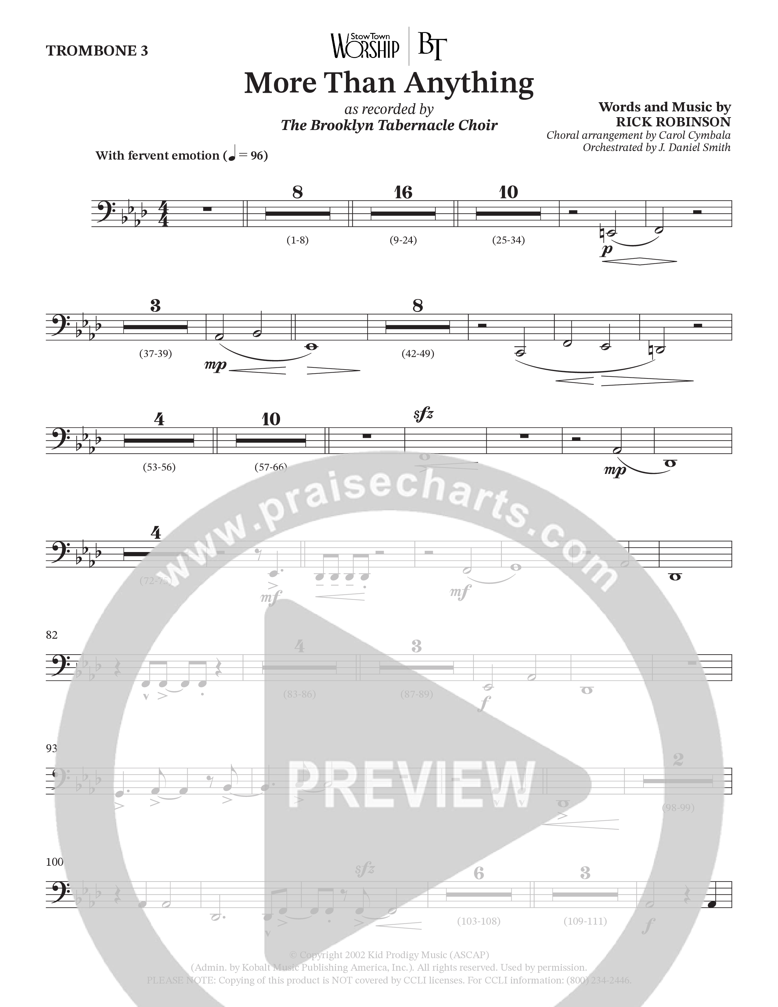 More Than Anything (Choral Anthem SATB) Trombone 3 (The Brooklyn Tabernacle Choir / Arr. Carol Cymbala / Orch. J. Daniel Smith)