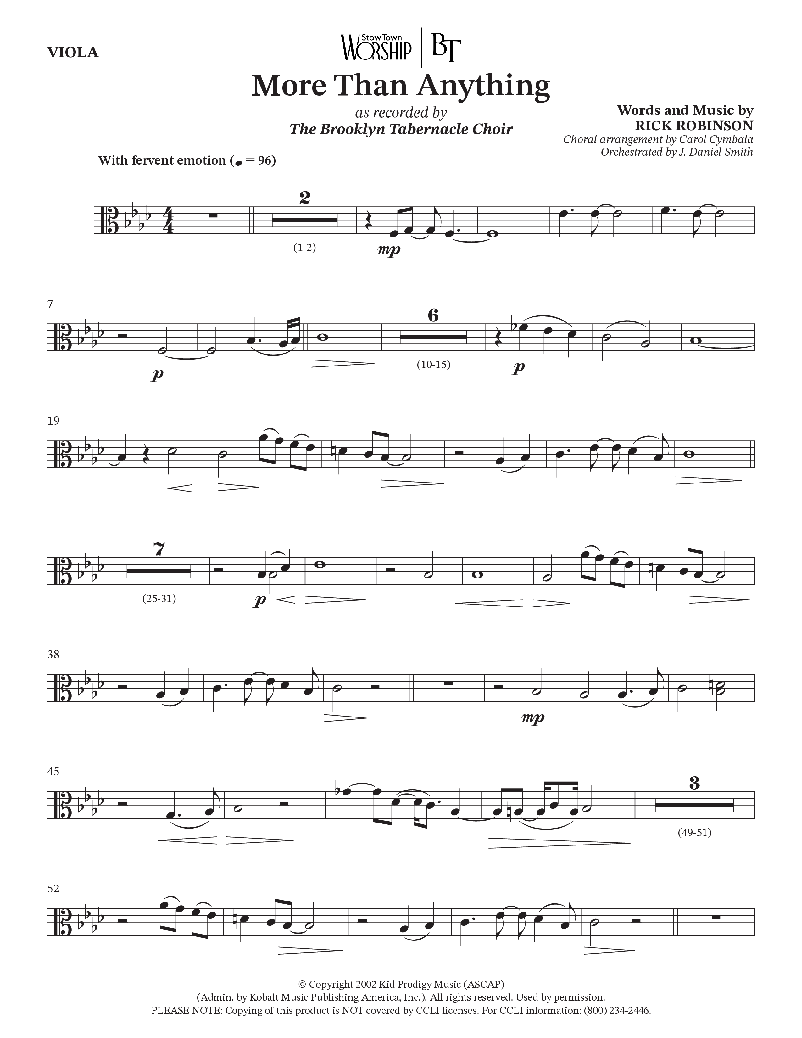 More Than Anything (Choral Anthem SATB) Viola (The Brooklyn Tabernacle Choir / Arr. Carol Cymbala / Orch. J. Daniel Smith)