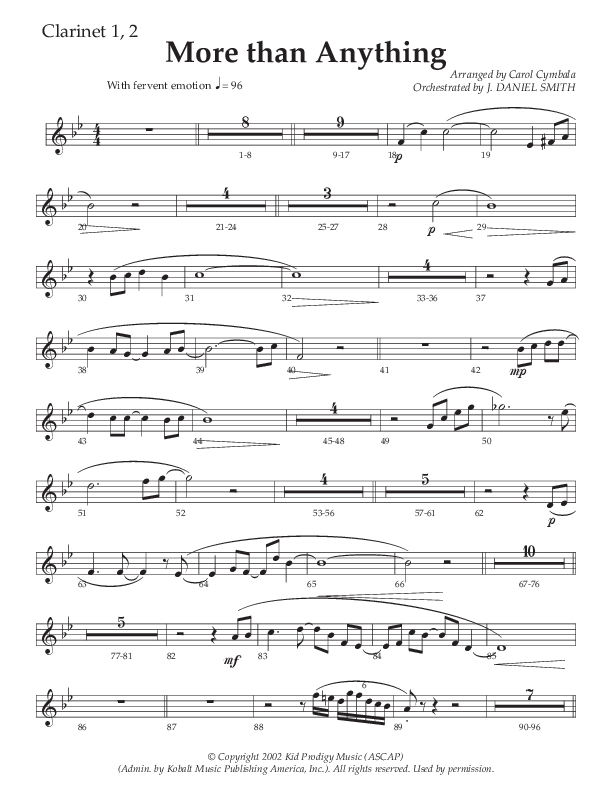 More Than Anything (Choral Anthem SATB) Clarinet 1/2 (The Brooklyn Tabernacle Choir / Arr. Carol Cymbala / Orch. J. Daniel Smith)