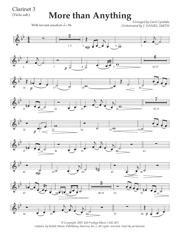 More Than Anything (Choral Anthem SATB) Clarinet 3 (The Brooklyn Tabernacle Choir / Arr. Carol Cymbala / Orch. J. Daniel Smith)