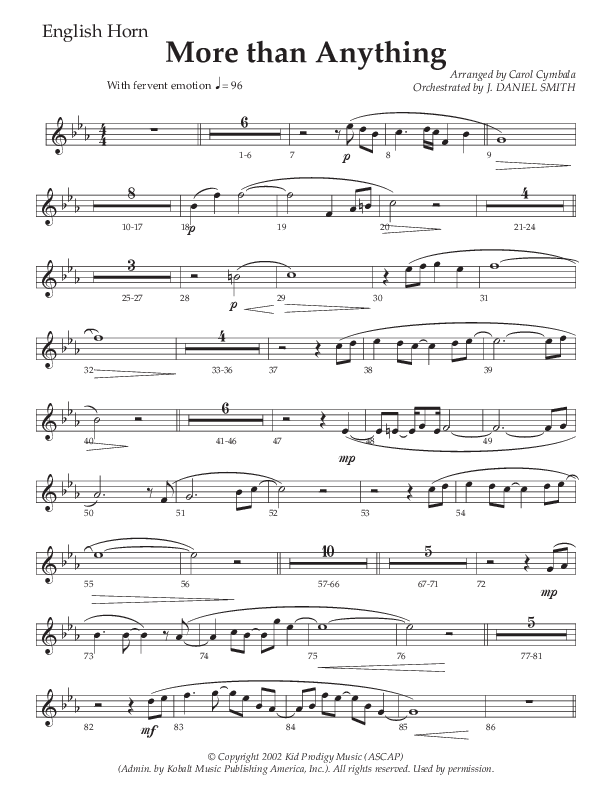 More Than Anything (Choral Anthem SATB) English Horn (The Brooklyn Tabernacle Choir / Arr. Carol Cymbala / Orch. J. Daniel Smith)
