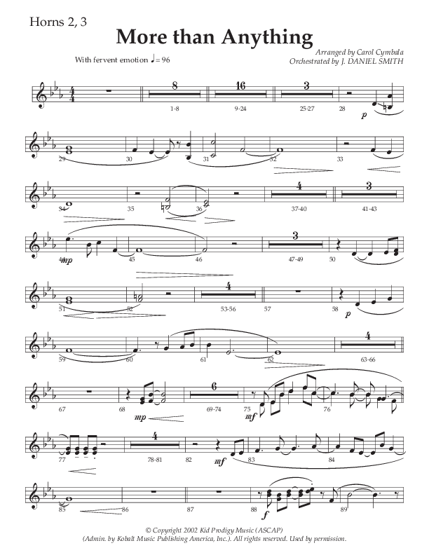 More Than Anything (Choral Anthem SATB) French Horn 2 (The Brooklyn Tabernacle Choir / Arr. Carol Cymbala / Orch. J. Daniel Smith)