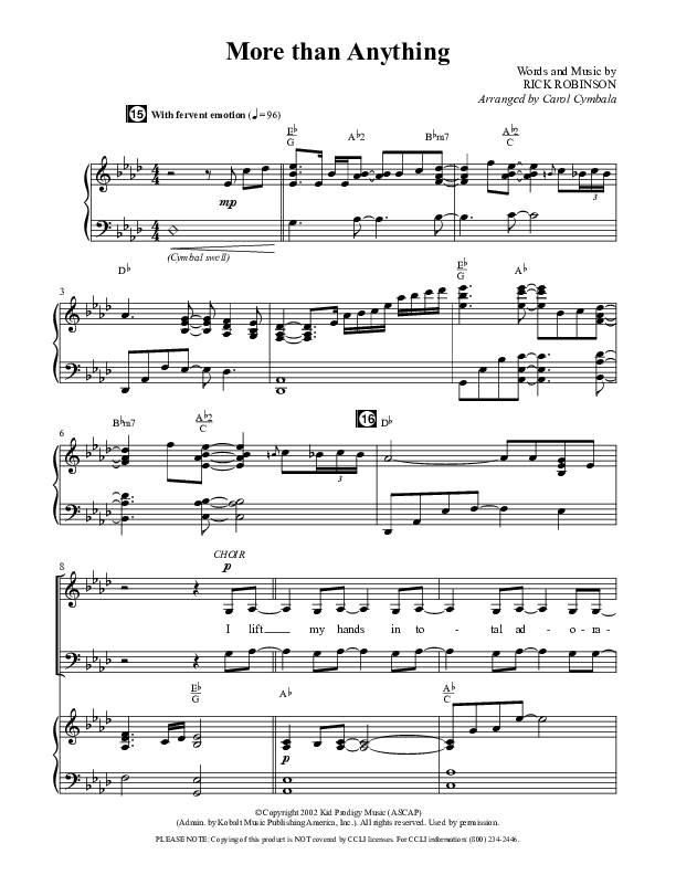 More Than Anything (Choral Anthem SATB) Anthem (SATB/Piano) (The Brooklyn Tabernacle Choir / Arr. Carol Cymbala / Orch. J. Daniel Smith)