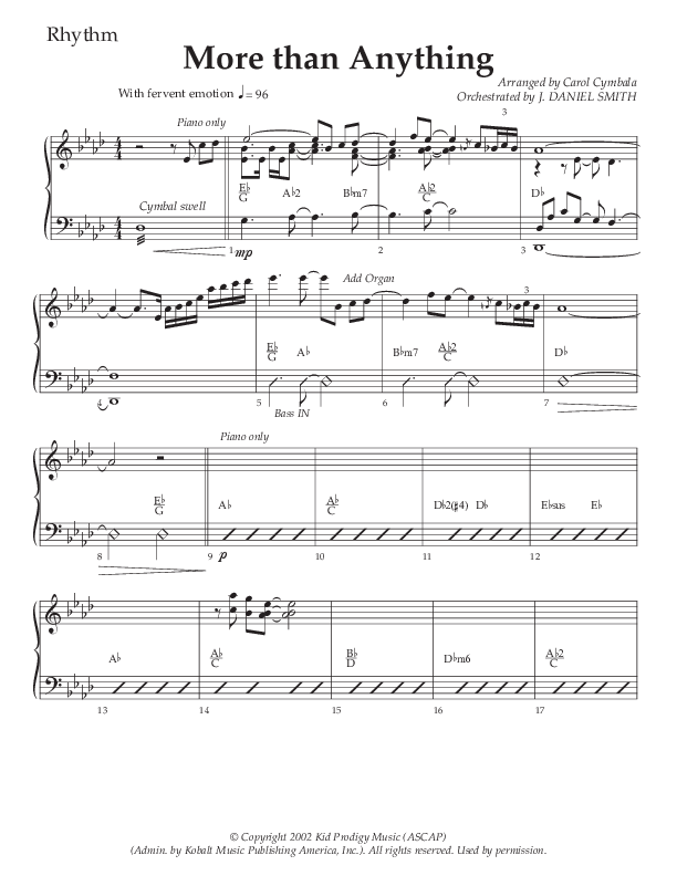 More Than Anything (Choral Anthem SATB) Rhythm Chart (The Brooklyn Tabernacle Choir / Arr. Carol Cymbala / Orch. J. Daniel Smith)