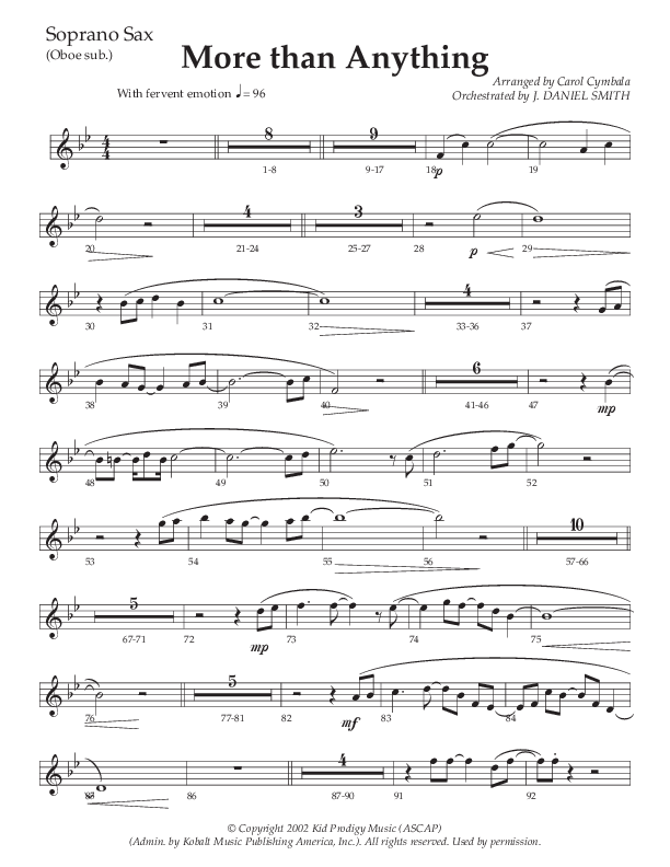 More Than Anything (Choral Anthem SATB) Soprano Sax (The Brooklyn Tabernacle Choir / Arr. Carol Cymbala / Orch. J. Daniel Smith)