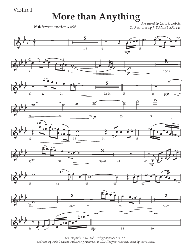 More Than Anything (Choral Anthem SATB) Violin 1 (The Brooklyn Tabernacle Choir / Arr. Carol Cymbala / Orch. J. Daniel Smith)