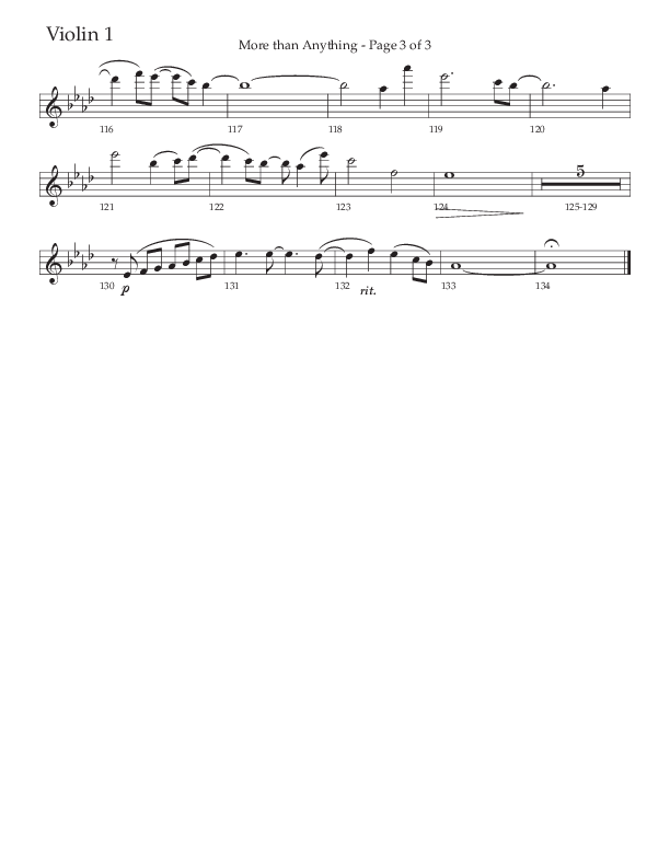 More Than Anything (Choral Anthem SATB) Violin 1 (The Brooklyn Tabernacle Choir / Arr. Carol Cymbala / Orch. J. Daniel Smith)