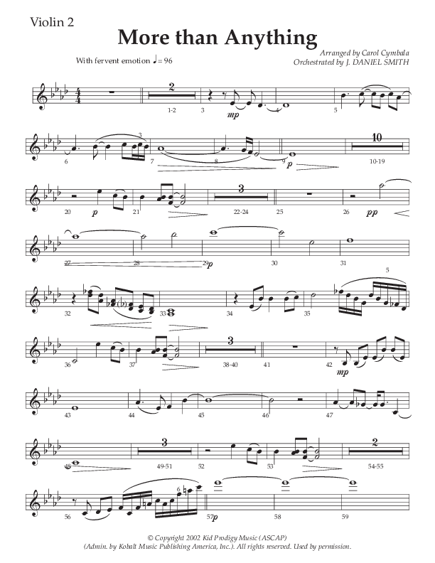 More Than Anything (Choral Anthem SATB) Violin 2 (The Brooklyn Tabernacle Choir / Arr. Carol Cymbala / Orch. J. Daniel Smith)
