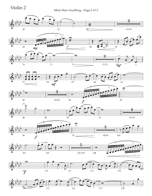 More Than Anything (Choral Anthem SATB) Violin 2 (The Brooklyn Tabernacle Choir / Arr. Carol Cymbala / Orch. J. Daniel Smith)