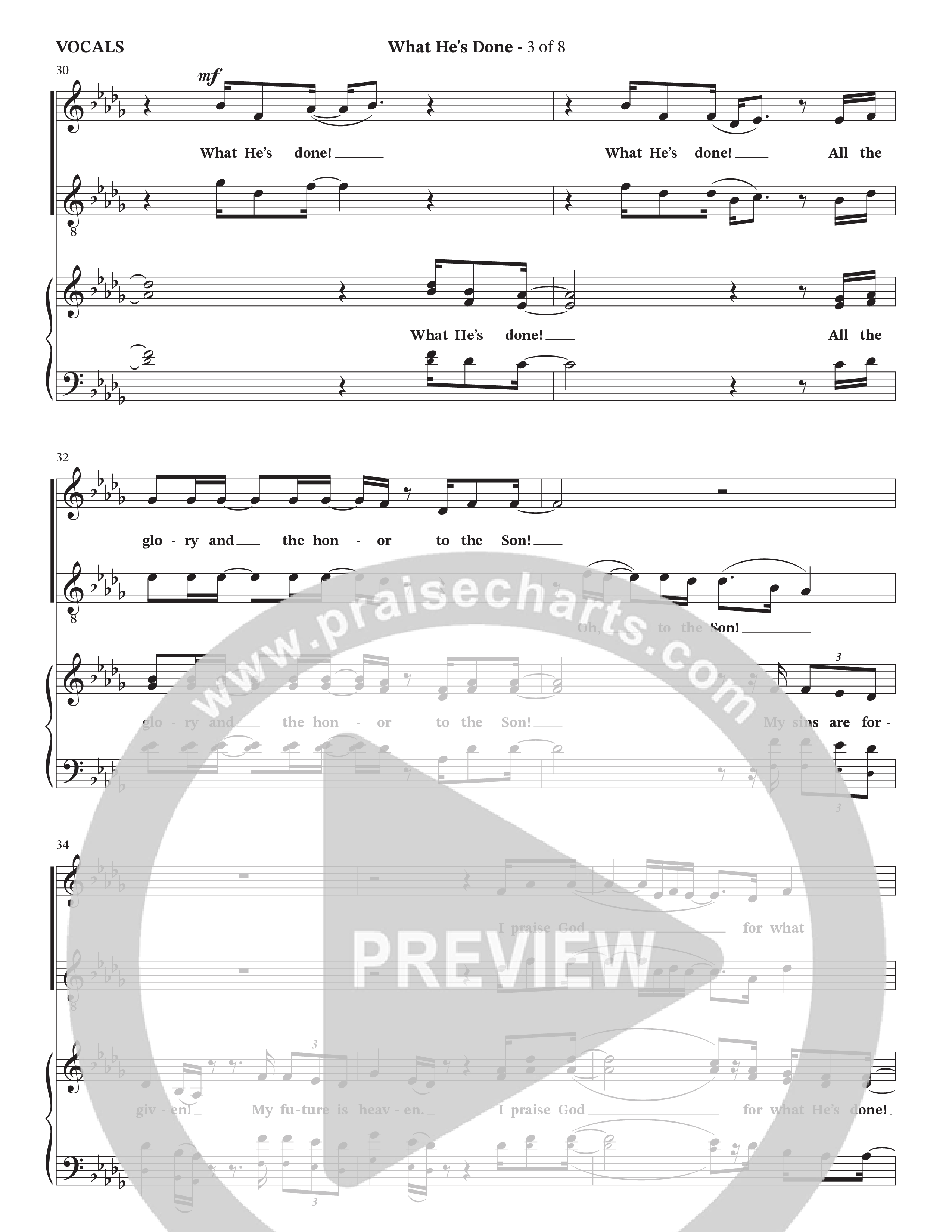 What He's Done (Choral Anthem SATB) Choir Sheet (SATB) (The Brooklyn Tabernacle Choir / Arr. Carol Cymbala / Orch. J. Daniel Smith)