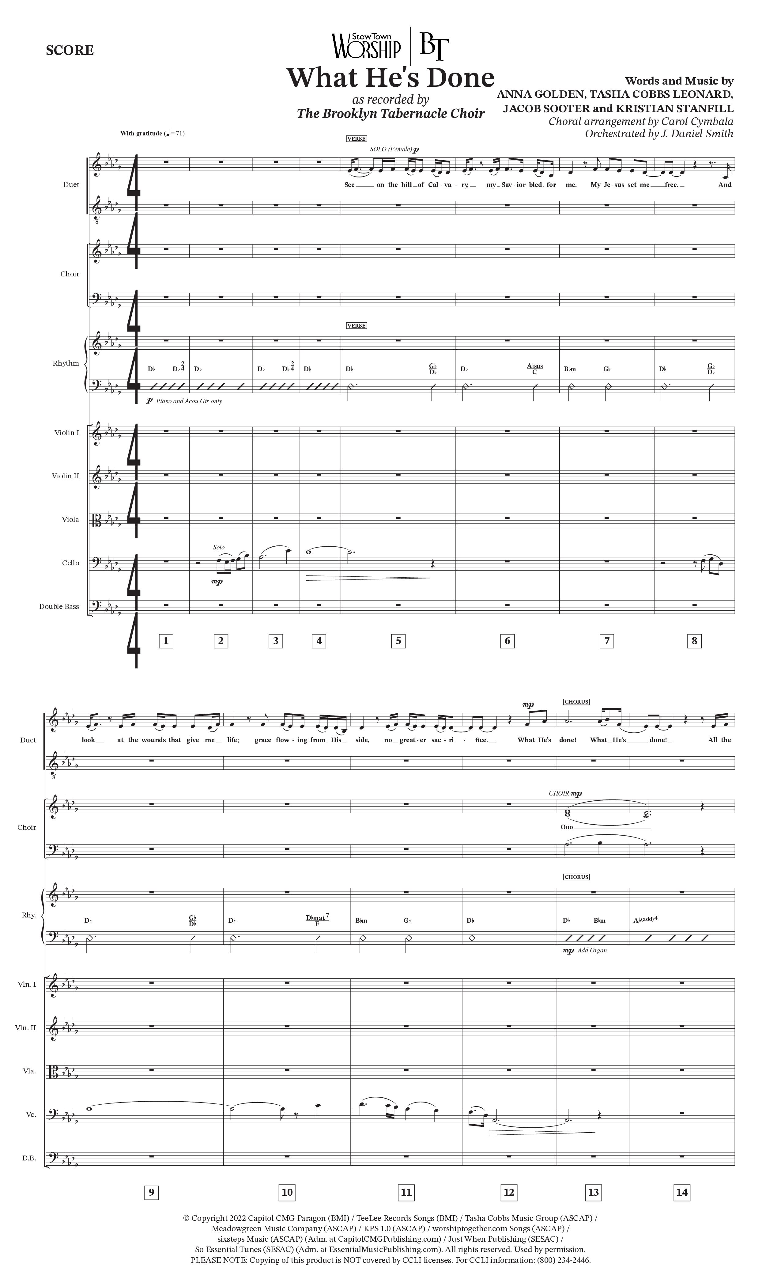 What He's Done (Choral Anthem SATB) Orchestration (The Brooklyn Tabernacle Choir / Arr. Carol Cymbala / Orch. J. Daniel Smith)